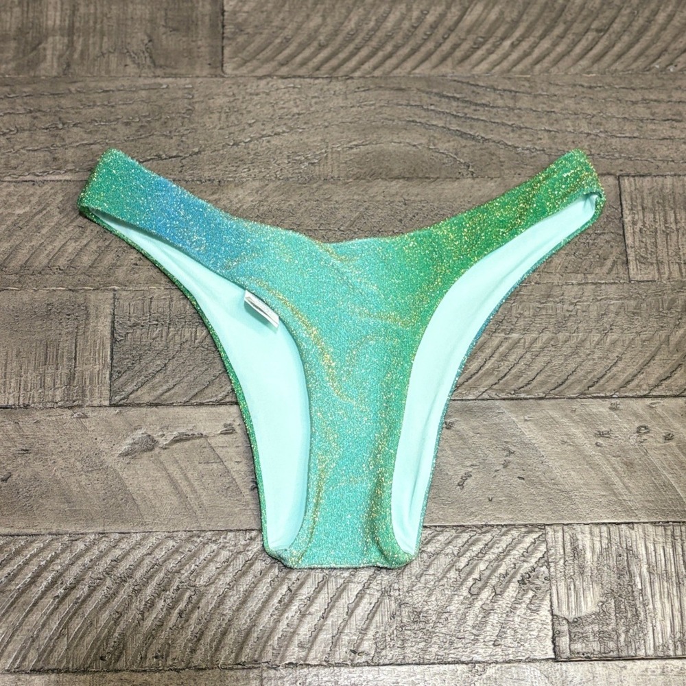Aerie Cheeky Coquine Ombre Glitter Bikini Bottom Green Blue XXS